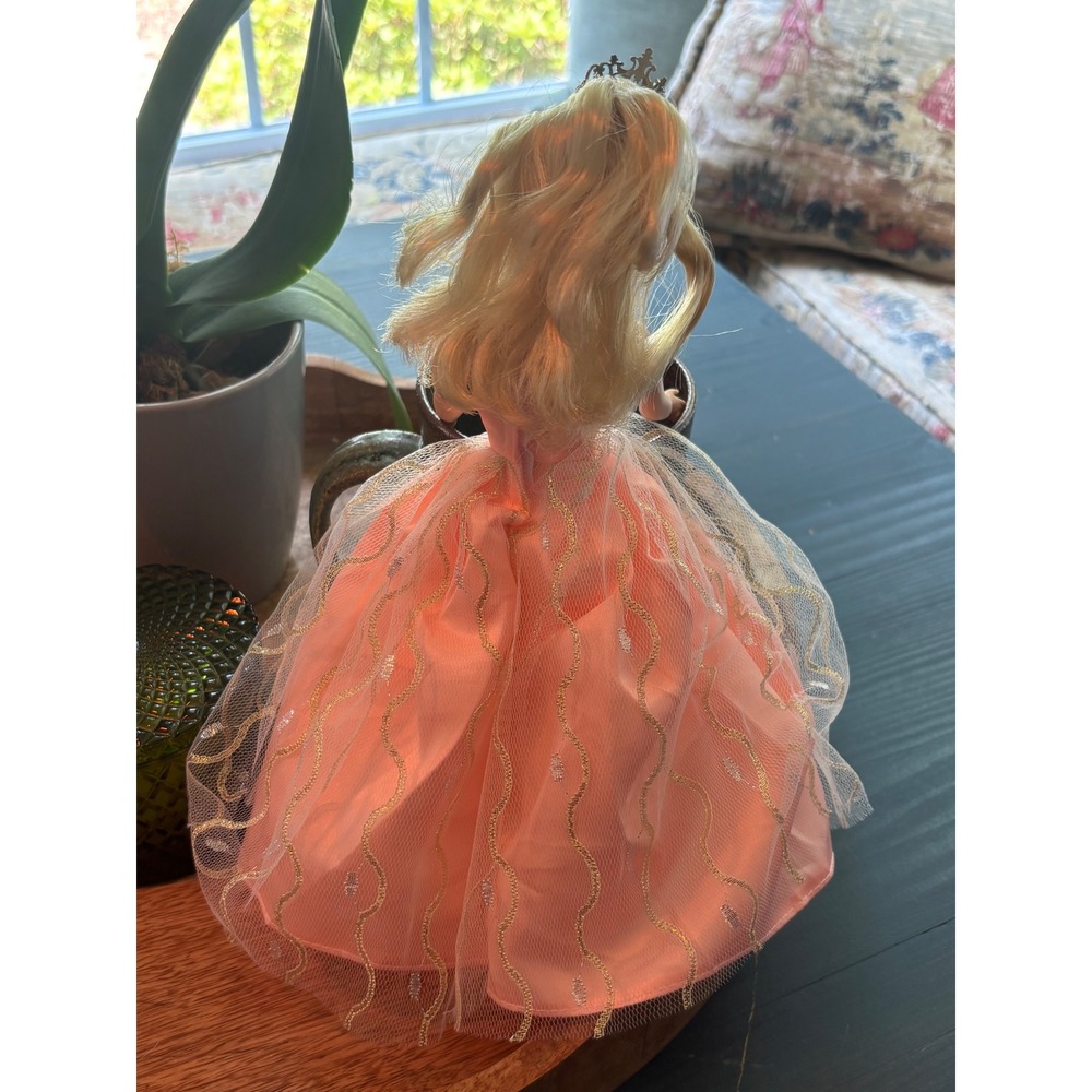 VTG Mattel Barbie Peach One Shoulder Tulle Gown Tiara Necklace Pink Heels 1991 - Picture 6 of 8